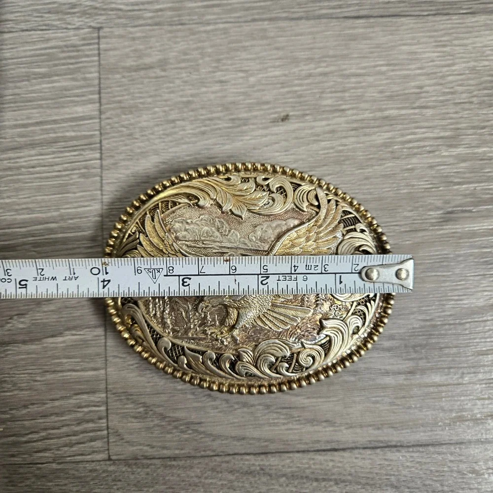 Award Design Medals Gold Silver Vintage Belt Buckle  Western Eagle Scrollwork 3D